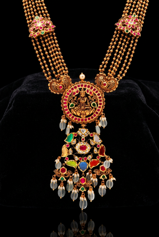 Nakshi Jewelry temple jewelry lakshmi necklace 22ct gold jewelry designs 925 silver jewelry ruby stones emerald stones polki stones-SHABURIS