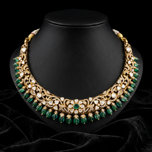 Polki Necklace Diamond Necklace 925 silver jewelry 22k gold plated -SHABURIS