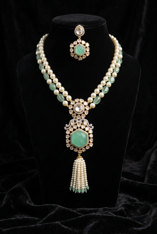 Tassel Necklace Polki Necklace Diamond Necklace Beaded Necklace emerald Necklace Diamond Jewelry Moissanite Necklace Bridal-SHABURIS