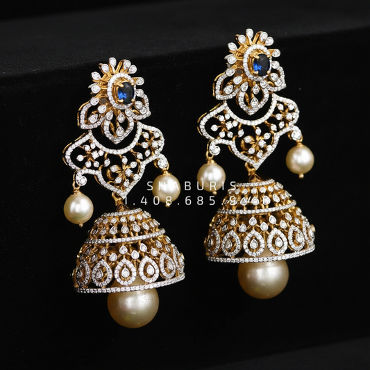 Polki Studs Polki Earrings Cocktail Earrings Diamond Studs Diamond Earrings Simple Studs Pearl Studs 925 Silver Earrings Silver Jewelry - SHABURIS