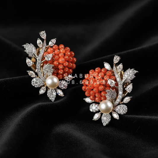 Polki Studs Polki Earrings Cocktail Earrings Diamond Studs Diamond Earrings Simple Studs Pearl Studs 925 Silver Earrings Silver Jewelry - SHABURIS