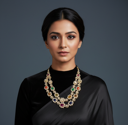 Navaratan Necklace 925 Silver Necklace Silver Jewelry-SHABURIS