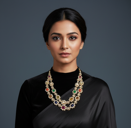 Navaratan Necklace 925 Silver Necklace Silver Jewelry-SHABURIS