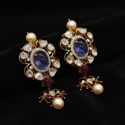 Polki Studs Polki Earrings Cocktail Earrings Diamond Studs Diamond Earrings Simple Studs Pearl Studs 925 Silver Earrings Silver Jewelry - SHABURIS