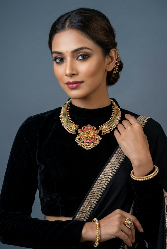 Nakshi Jewelry temple jewelry lakshmi necklace 22ct gold jewelry designs 925 silver jewelry ruby stones emerald stones polki stones-SHABURIS