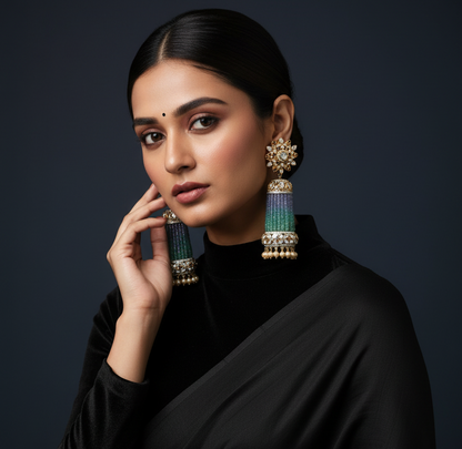 Cocktail Earrings Polki Jhumkas 925 Silver Earrings Silver Jewelry - SHABURIS