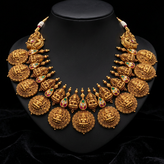 Nakshi Jewelry kasu mala lakshmi devi antique jewelry silver jewelry pure silver antique jewelry kasu mala 22ct gold jewelry -SHABURIS