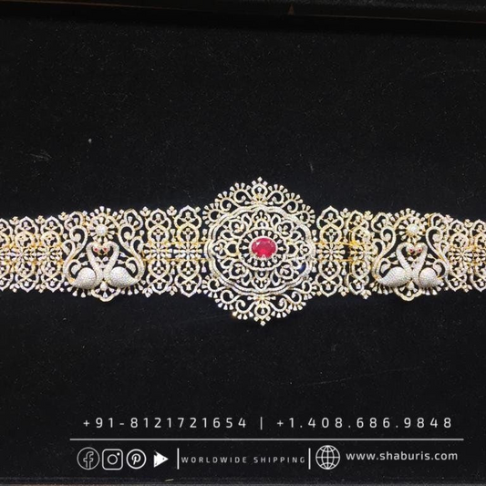 Diamond Vaddanam,South Indian Jewelry,vadiyanam,Kids Vaddanam,hip chain,925 silver jewelry pure Silver indian jewelry - NIHIRA - SHABURIS