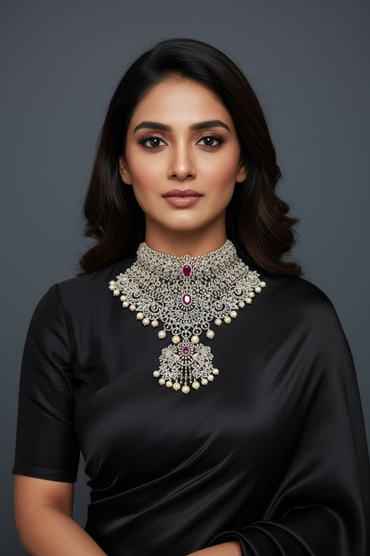 Diamond Necklace pure silver jewelry indian wedding Jewelry indian bridal jewelry cocktail jewelry 925 silver jewelr-SHABURIS