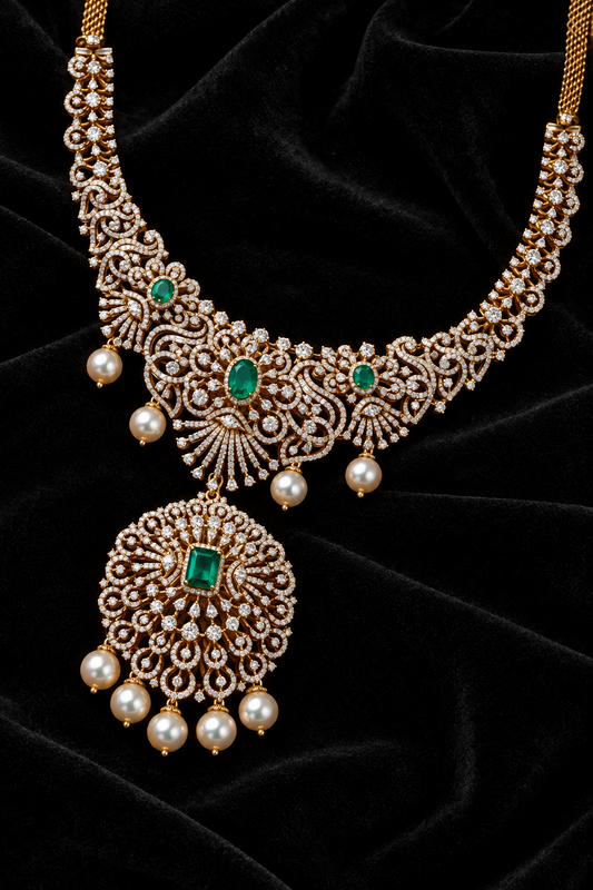 Diamond Necklace Diamond Earrings pure silver jewelry indian wedding Jewelry indian bridal jewelry jewelry 925 silver jewelr-SHABURIS