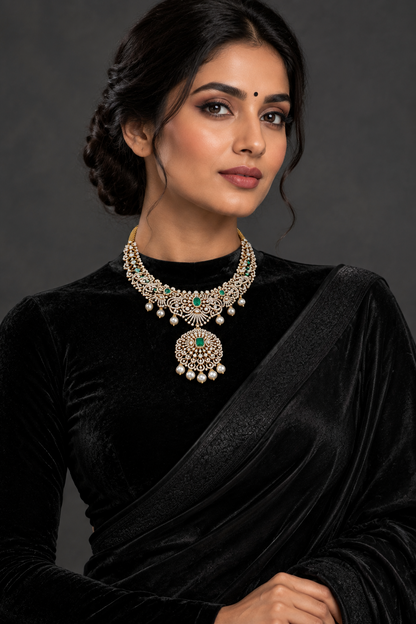 Diamond Necklace Diamond Earrings pure silver jewelry indian wedding Jewelry indian bridal jewelry jewelry 925 silver jewelr-SHABURIS
