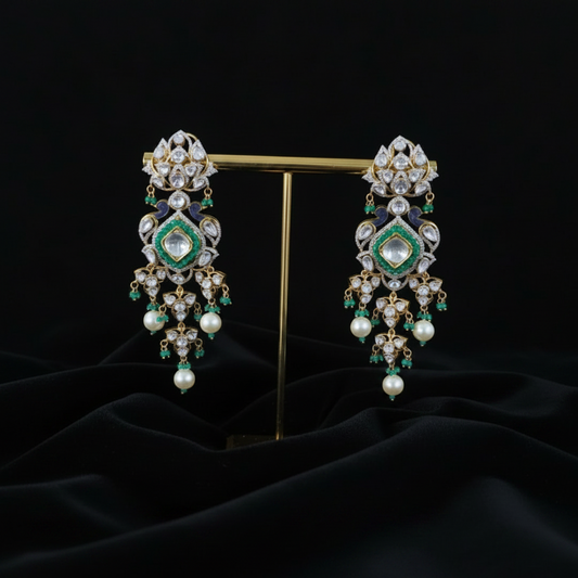 Polki Studs Polki Earrings Cocktail Earrings Diamond Studs Diamond Earrings Simple Studs Pearl Studs 925 Silver Earrings Silver Jewelry - SHABURIS