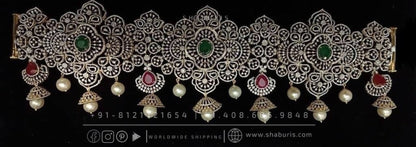 Diamond vaddanam Gold Plated jewelry Indian ,925 silver jewelry,lyte weight Indian Bridal,Indian Wedding Jewelry-SHABURIS