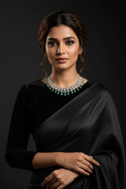 Diamond necklace pure silver necklace emerald Necklace 925 silver jewelry Silver Necklace - SHABURIS