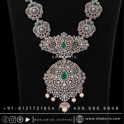 Diamond haram diamond necklace diamond vaddanam multi purpose necklace silver jewelry indian wedding jewelry bridal jewelry - SHABURIS