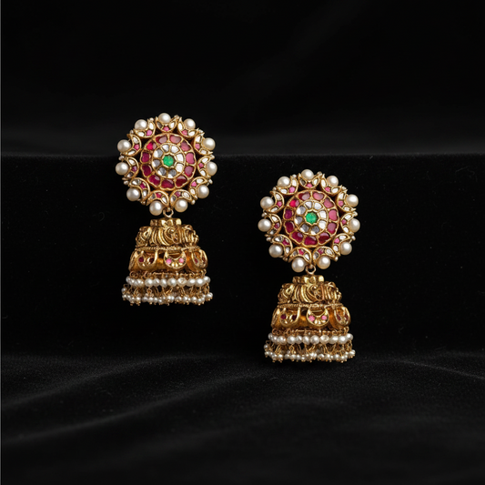 Kundan jhumka antique necklace rubies emeralds bridal diamond necklace indian jewelry designs silver jewelry wedding jewelry - SHABURIS