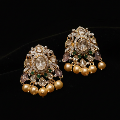 Polki Studs Polki Earrings Cocktail Earrings Diamond Studs Diamond Earrings Simple Studs Pearl Studs 925 Silver Earrings Silver Jewelry - SHABURIS
