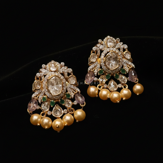 Polki Studs Polki Earrings Cocktail Earrings Diamond Studs Diamond Earrings Simple Studs Pearl Studs 925 Silver Earrings Silver Jewelry - SHABURIS