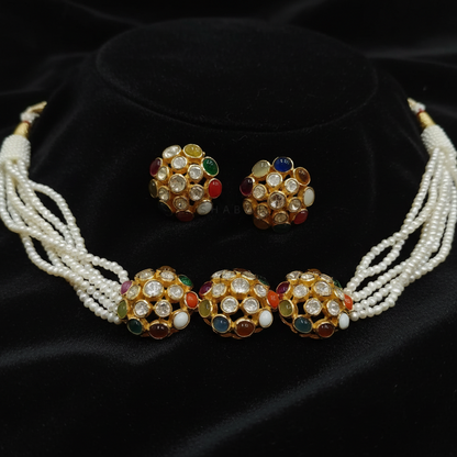 Navaratan necklace polki necklace rubies emeralds bridal diamond necklace indian jewelry designs silver jewelry wedding jewelry - SHABURIS