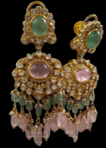 Morganite russian emerald polki swarovski earrings silver jewelry indian jewelry bridal jewelry wedding jewelry shaburis jewelry