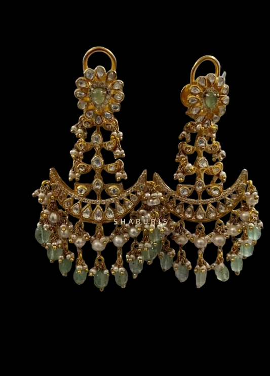 Chandbali russian emerald polki swarovski earrings silver jewelry indian jewelry bridal jewelry wedding jewelry shaburis jewelry
