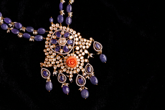 Tanzanite necklace Coral necklace Polki emeralds bridal diamond necklace indian jewelry designs silver jewelry wedding jewelry - SHABURIS
