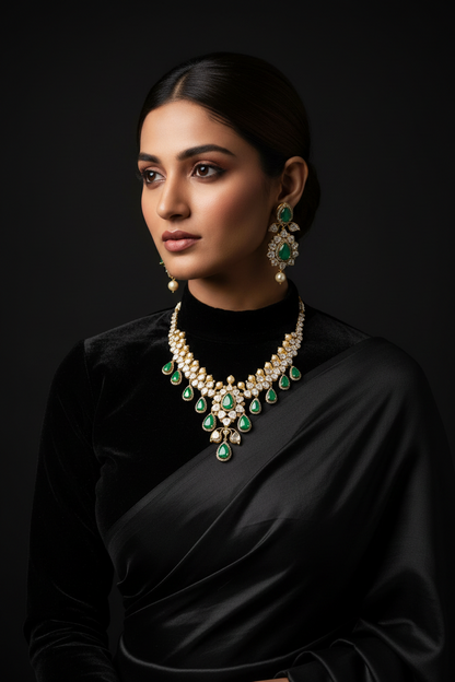Polki necklace 925 Necklace Emerald Necklace Pearls Necklace 925 silver jewelry - SHABURIS