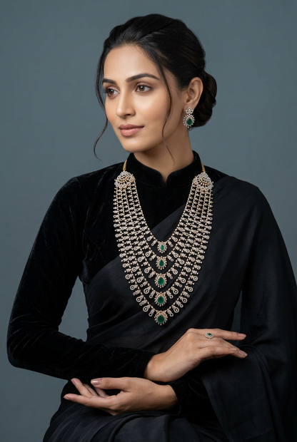 Panch lada pearl haram jades gem jewelry south indian hyderabadi jewelry pure silver sabyasachi jewelry inspired -SHABURIS