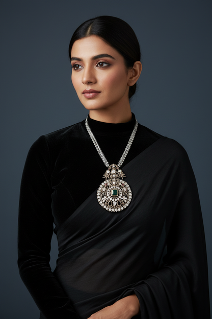 Victorian pendant antique necklace rubies emeralds bridal diamond necklace indian jewelry designs silver jewelry wedding jewelry - SHABURIS