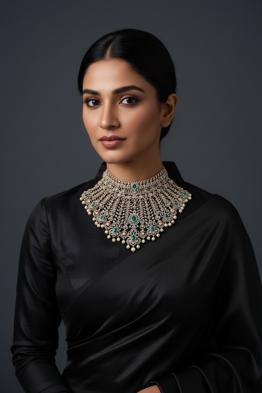 Bridal diamond Necklace Swarovski Diamond Pendant Emerald Gem Stone Silver Jewelry Statement Jewelry Indian Jewelry Designs - SHABURIS