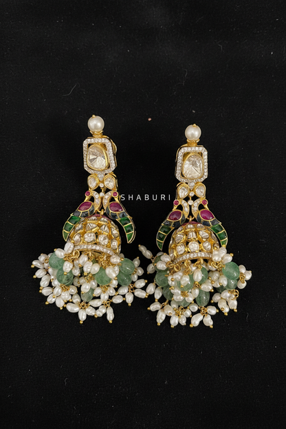 Polki Earrings Big Jhumkas 925 Silver Jewelry Silver Earrings - SHABURIS