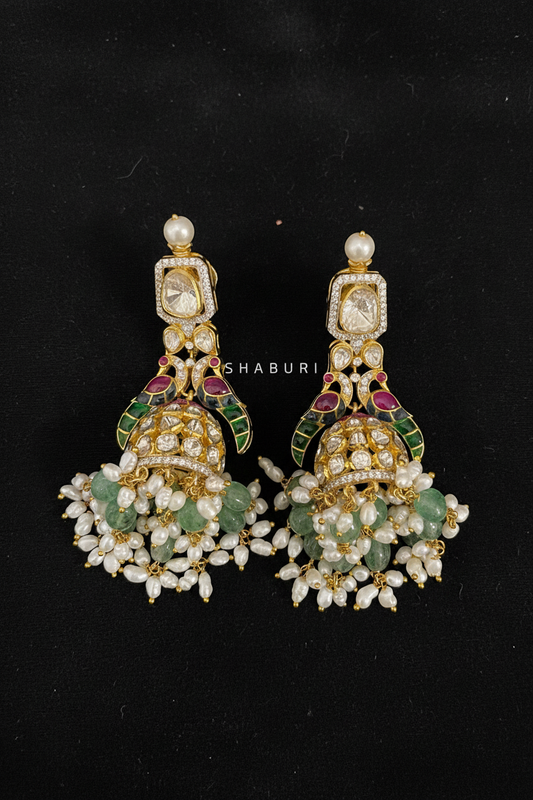 Polki Earrings Big Jhumkas 925 Silver Jewelry Silver Earrings - SHABURIS