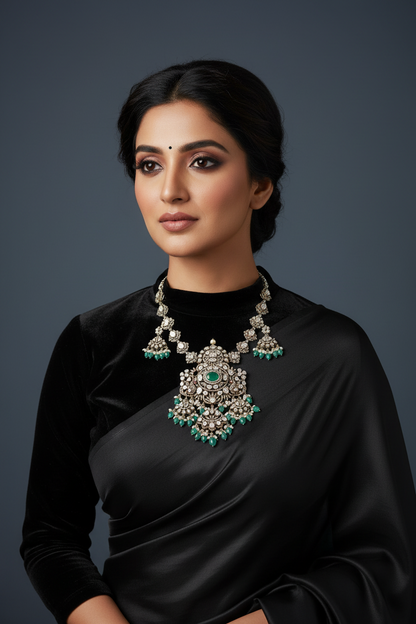 Victorian Diamond pendant gemstone jewelry polki diamond emerald necklace pure silver jewelry south indian gold jewelry sets -SHABURIS