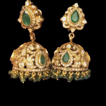 Victorian earrings,polki stud,polki diamond jewelry in silver,big studs,indian jewelry,statement jewelry-SHABURIS