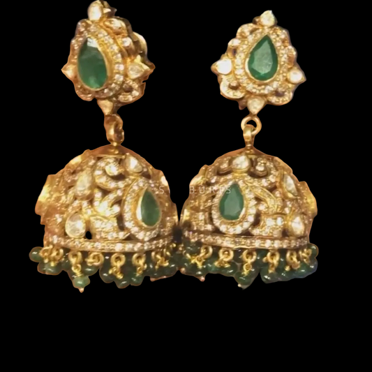 Victorian earrings,polki stud,polki diamond jewelry in silver,big studs,indian jewelry,statement jewelry-SHABURIS
