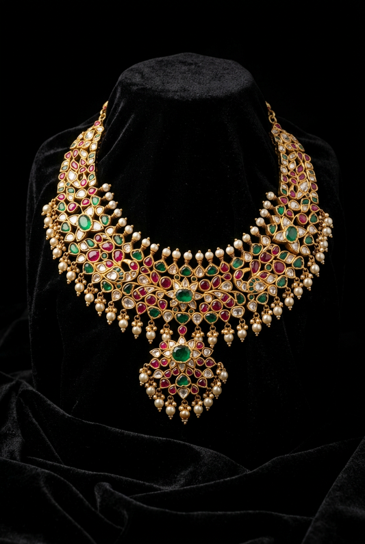 Ruby Necklace Heavy Bridal Necklace Silver jewelry Pota kundan necklace antique necklace statement jewelry elegant jewelry - SHABURIS