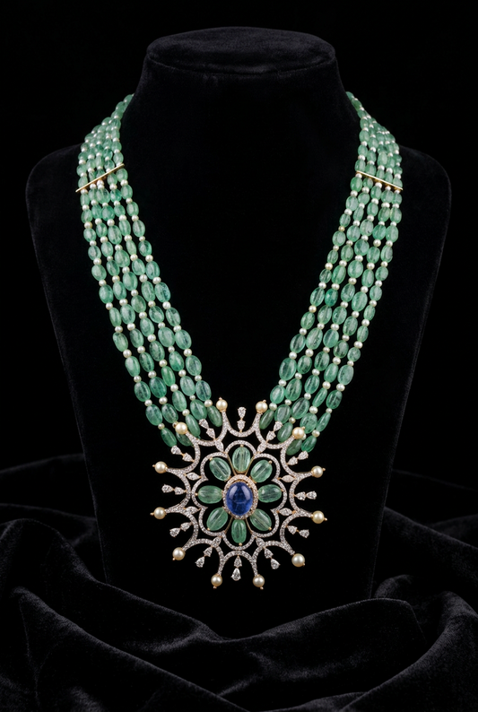 Diamond pendant South Indian Jewelry,pearl necklace groom Wedding Jewelry,pure Silver indian jewelry - SHABURIS