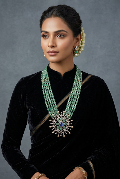 Diamond pendant South Indian Jewelry,pearl necklace groom Wedding Jewelry,pure Silver indian jewelry - SHABURIS