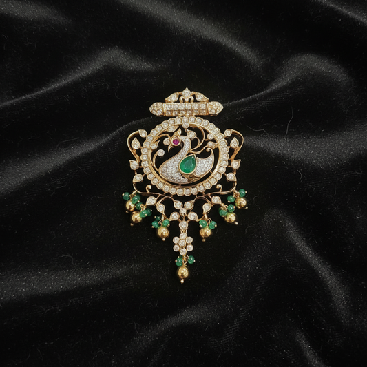 Peacock pendant diamond Pendant indian,South Indian jewelry,Pure silver diamond pendent,swarovski Pendent,Indian Wedding Jewelry -SHABURIS