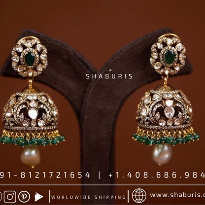 Victorian earrings,polki stud,polki diamond jewelry in silver,big studs,indian jewelry,statement jewelry silver jewelry indian - SHABURIS