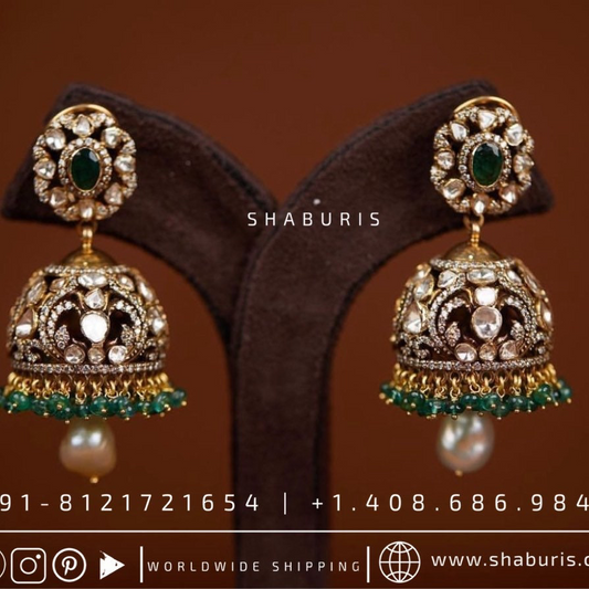 Victorian earrings,polki stud,polki diamond jewelry in silver,big studs,indian jewelry,statement jewelry silver jewelry indian - SHABURIS