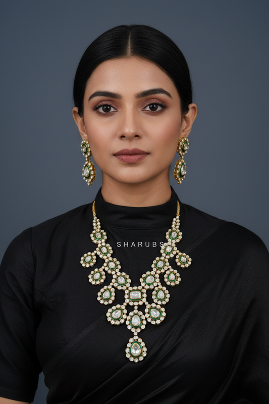 Polki Necklace diamond Necklace Swarovski Diamond Pendant Emerald Gem Stone Silver Jewelry Statement Jewelry Indian Jewelry - SHABURIS
