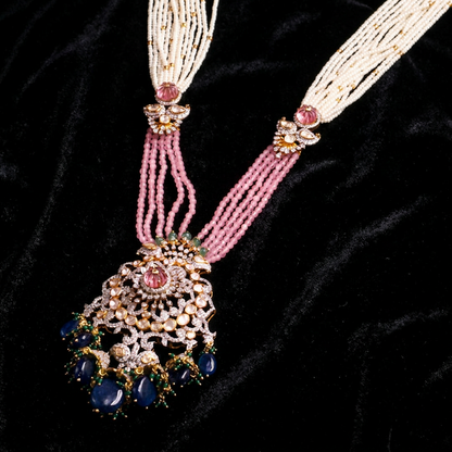 Morganite Beads Necklace Swarovski Diamond Pendant Emerald Gem Stone Silver Jewelry Statement Jewelry Indian Jewelry Designs - SHABURIS