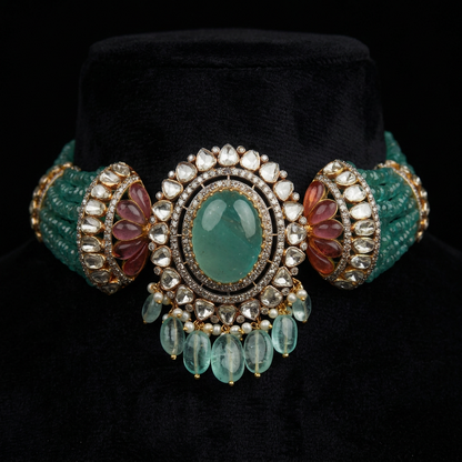 Emerald ruby Pearl Necklace Swarovski Diamond Pendant Emerald Gem Stone Silver Jewelry Statement Jewelry Indian Jewelry Designs - SHABURIS