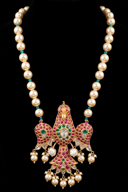 ganda berunda pendant South Indian Jewelry,pearl necklace groom Wedding Jewelry,pure Silver indian jewelry - SHABURIS