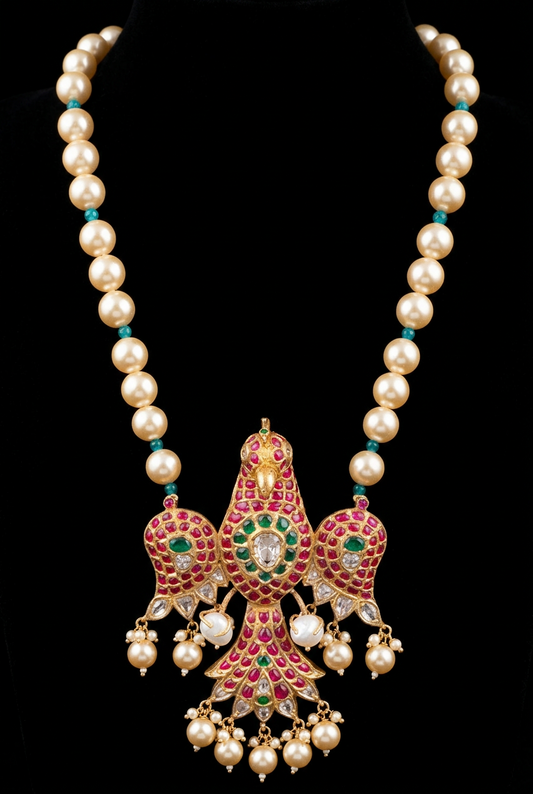 ganda berunda pendant South Indian Jewelry,pearl necklace groom Wedding Jewelry,pure Silver indian jewelry - SHABURIS