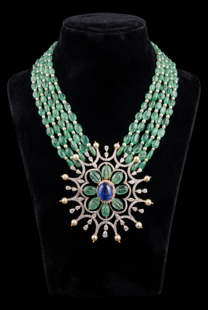 Diamond pendant South Indian Jewelry,pearl necklace groom Wedding Jewelry,pure Silver indian jewelry - SHABURIS