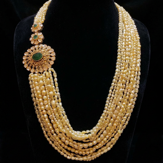 Side brooch pearl necklace | one side pendent necklace| Pearl Jewellery | Rice Pearls| indian bridal |Indian jewelry | Hair Accessories