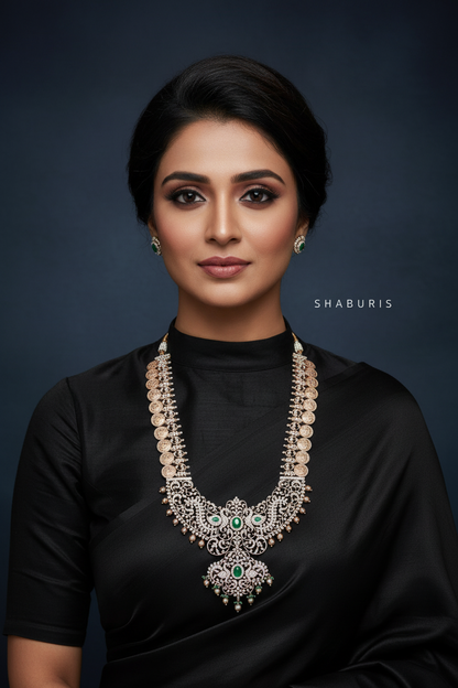 Diamond necklace sath lada Diamond Layer Haram cocktail Jewelry bridal Jewelry Indian wedding Jewelry 925 silver Jewelry - SHABURIS