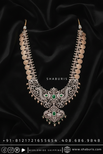 Diamond necklace sath lada Diamond Layer Haram cocktail Jewelry bridal Jewelry Indian wedding Jewelry 925 silver Jewelry - SHABURIS
